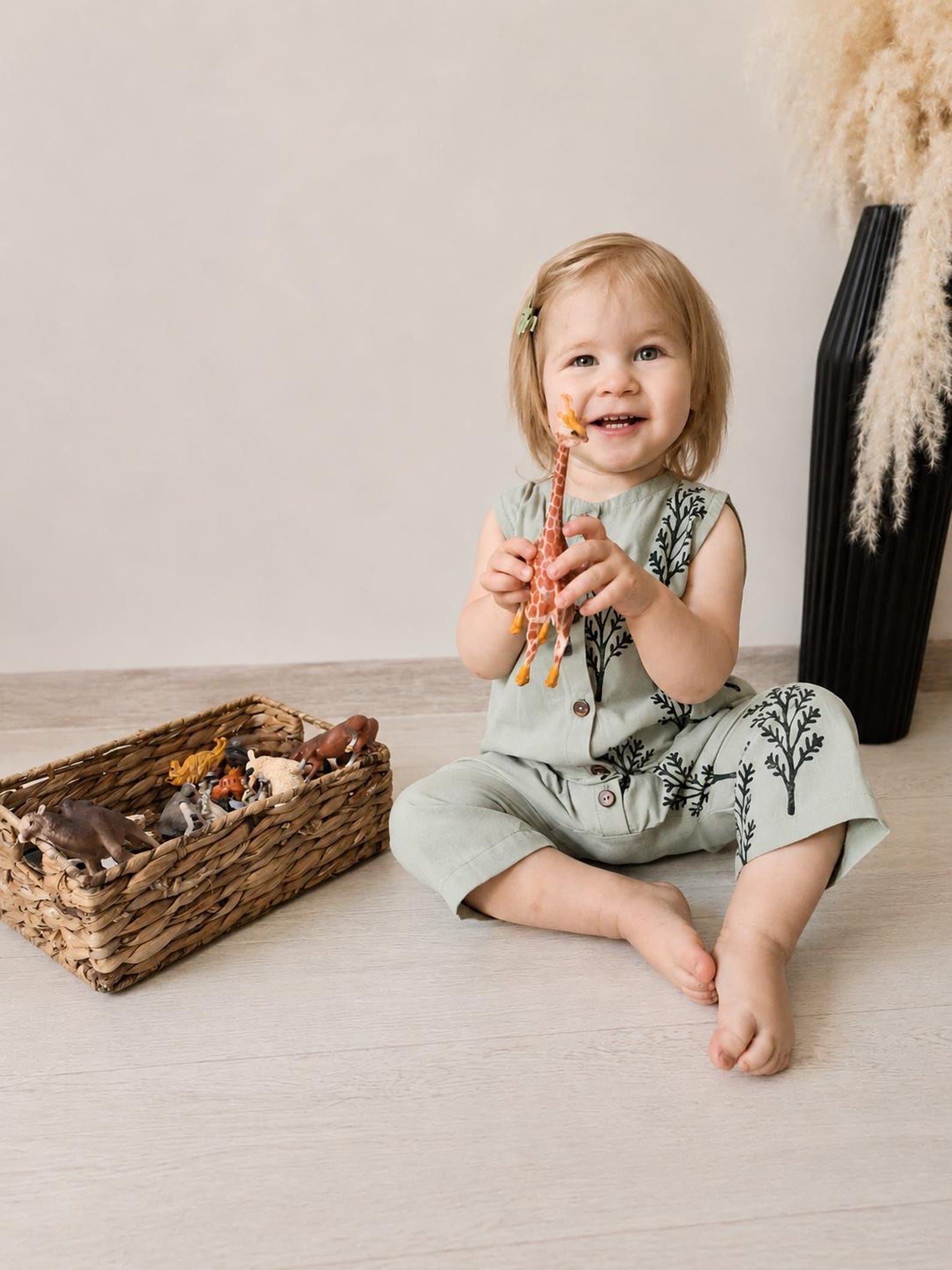 Wovara® Ärmelloser Handgefertigter Baby-Strampler aus gewaschener Baumwolle mit Blockprint