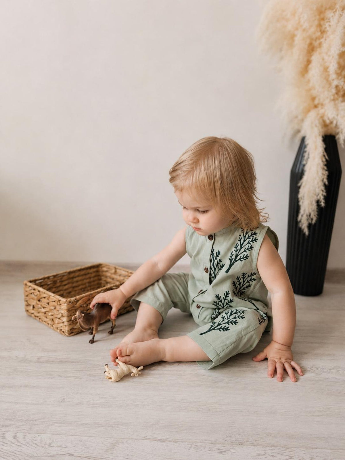 Wovara® Ärmelloser Handgefertigter Baby-Strampler aus gewaschener Baumwolle mit Blockprint