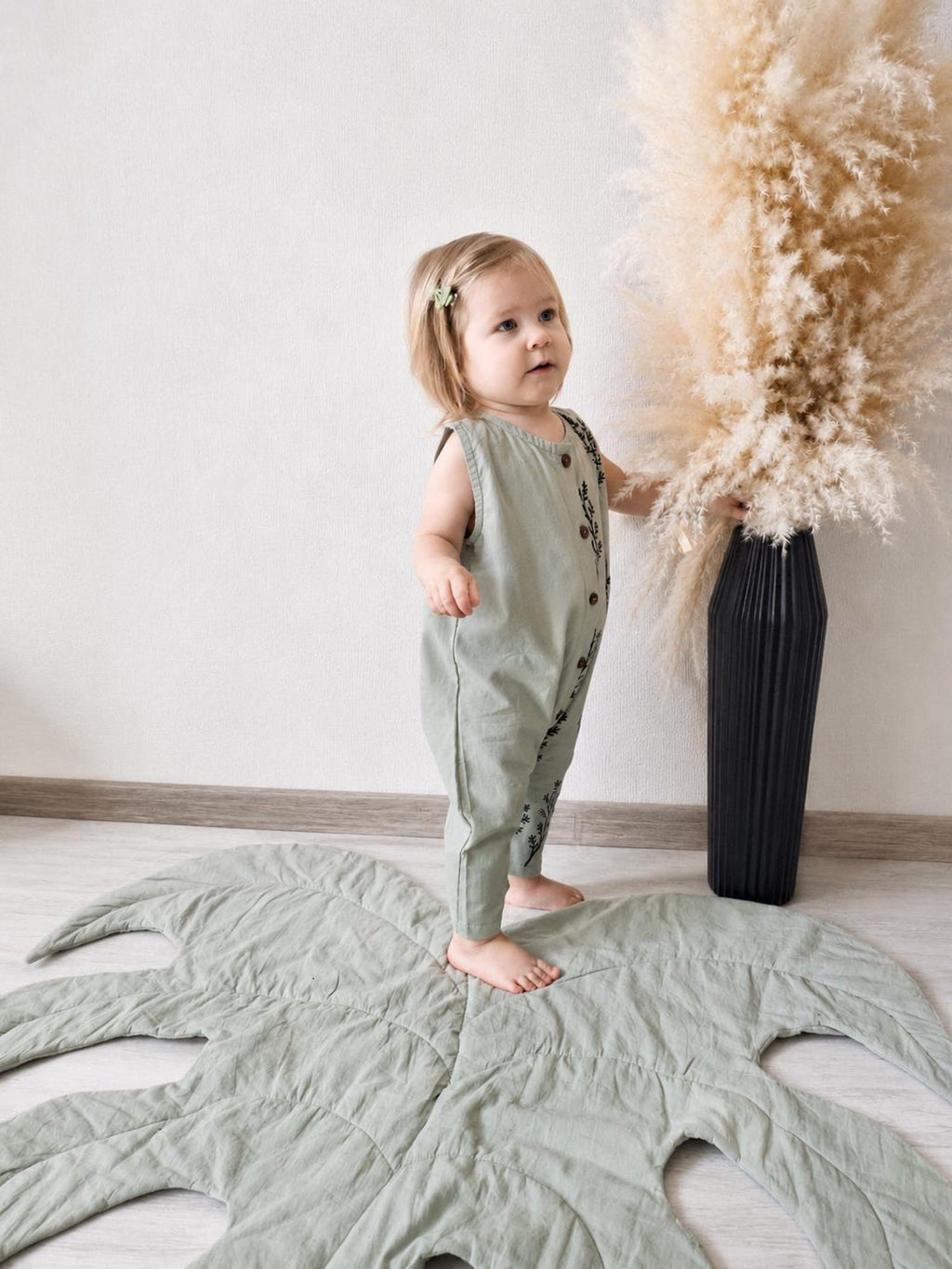 Wovara® Ärmelloser Handgefertigter Baby-Strampler aus gewaschener Baumwolle mit Blockprint