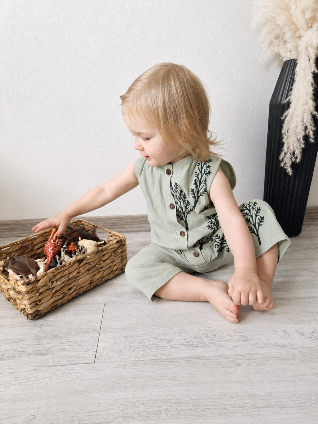 Wovara® Ärmelloser Handgefertigter Baby-Strampler aus gewaschener Baumwolle mit Blockprint